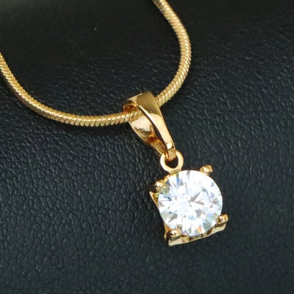 "Petite Round White Stone Rose Gold Pendant in Classic Solitaire Style, XPPT1514 - Picture 1 of 12